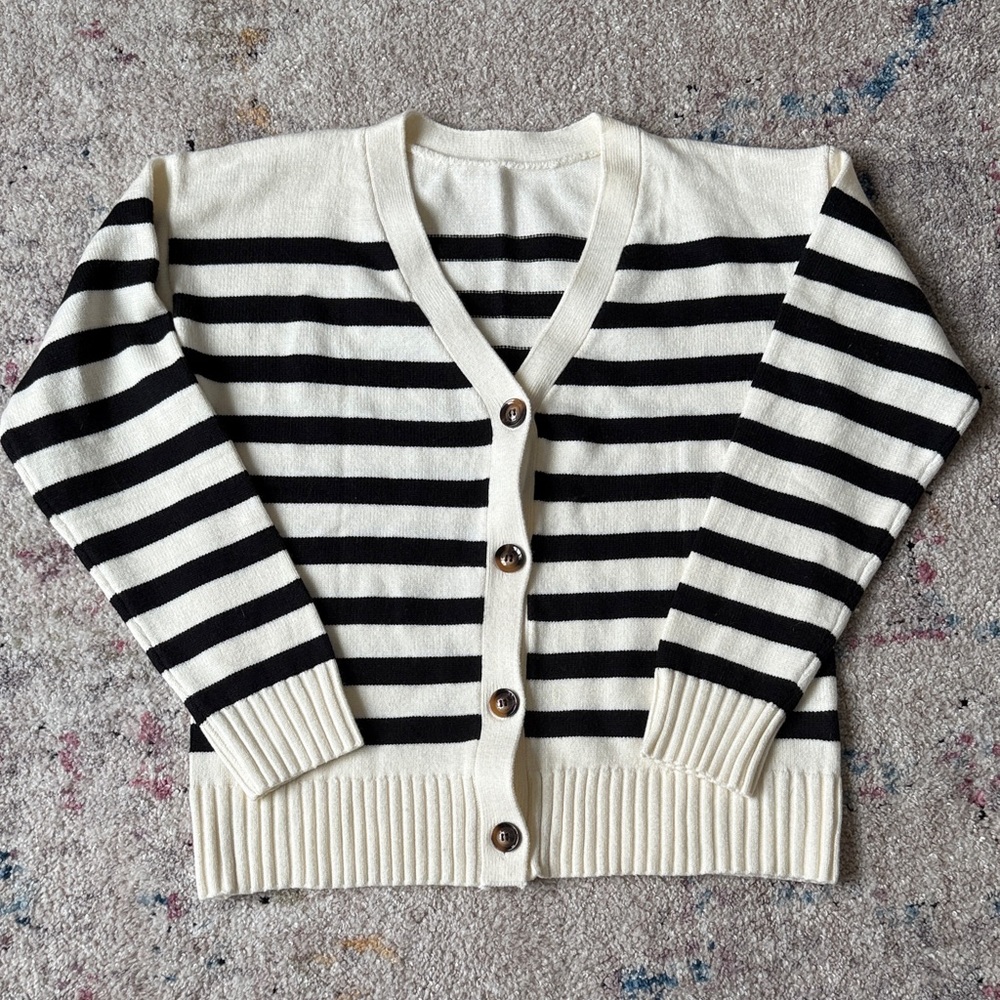 Striped Black and White Women's Cardigan Sweater